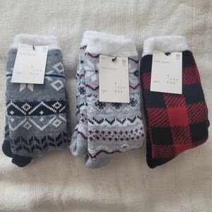 a new day Men's Cozy Crew Socks - Mixed Patterns (Gray, Red, Light Gray)
